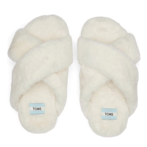Toms Women's Susie Eva Faux Fur Slip On Slippers Slides Ivory - Picture 4 of 5